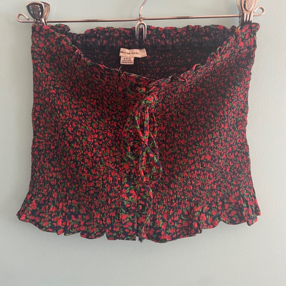 Floral Smock lace up tube top